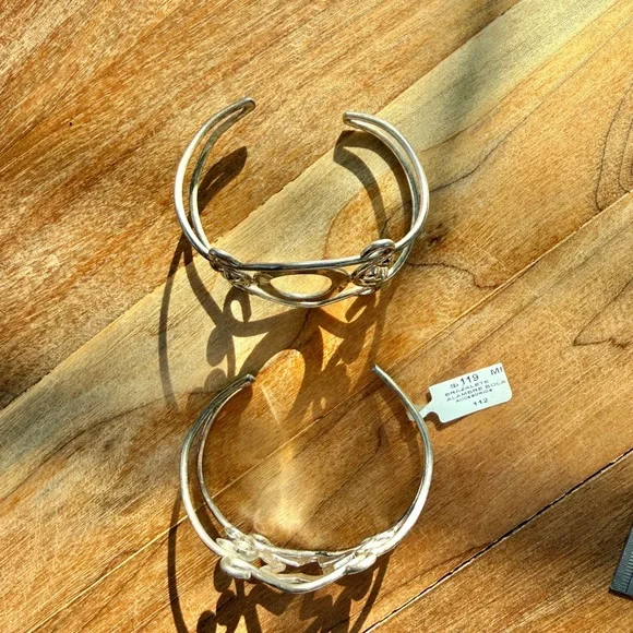 Vintage 90s Mexico Stamped Silver Tone Cuff Bracelets Set Star Oval Ball Design - Picture 8 of 8